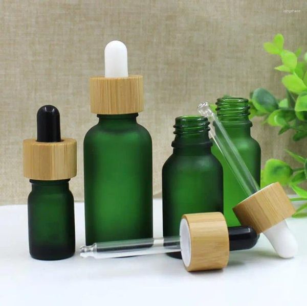 Garrafas de armazenamento 10ml marrom/claro/azul/verde garrafa de vidro de bambu tampa conta-gotas óleo essencial líquido olho soro embalagem de amostra de umidade