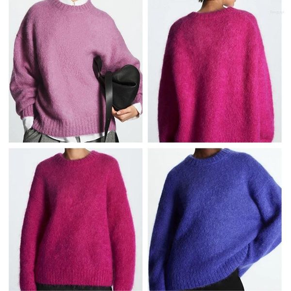 Frauen Pullover O Kragen Mohair Gemischt Pullover Herbst Und Winter 2023 Damen Casual Lose Langarm Pullover Strickwaren