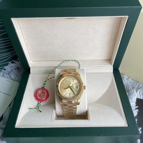 С оригинальной коробкой Высококачественные автоматические мужские часы Новый стиль 18-каратного желтого золота с сапфиром 41 мм Day Date II Механические часы 202317