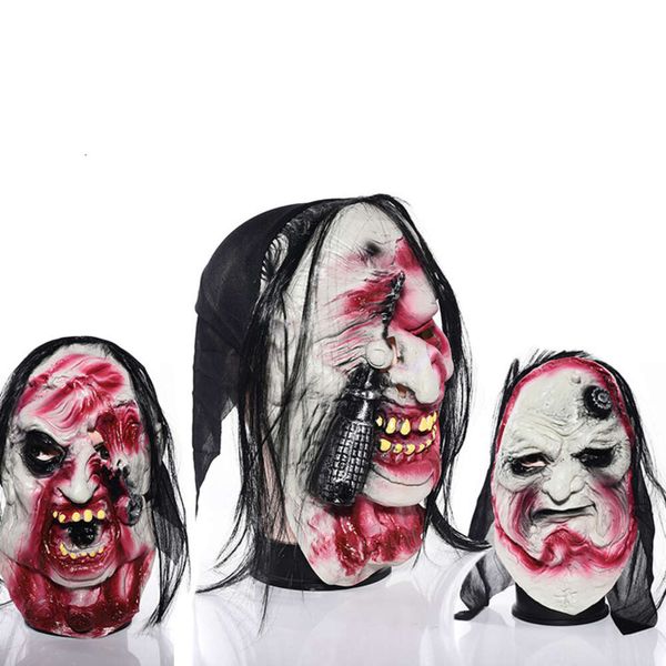 Cappuccio di Halloween Horror Costume di Halloween Maschera da ballo Horror Fantasma Faccia Copricapo in lattice Persona intera Maschera da demone zombi