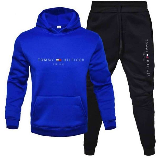 Tracksuits masculinos Tommyhilfiger Designer Sports Suit Qualidade Original Mens Casual Espessado Camisola Impressão Peça Com Capuz Sportswear WearFPYT