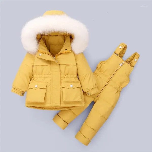 Casaco para baixo crianças conjunto de roupas 2 pçs do bebê da criança meninos jaqueta de inverno macacão engrossar quente crianças roupas meninas infantil snowsuit 0-5year