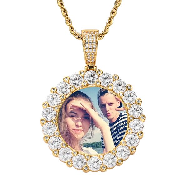 ciondolo personalizzato collana designer per donna uomo cornice per foto fai da te privato personalizzato foto di coppia commemorativa rotonda grande zircone solido catene hip hop regalo di gioielli