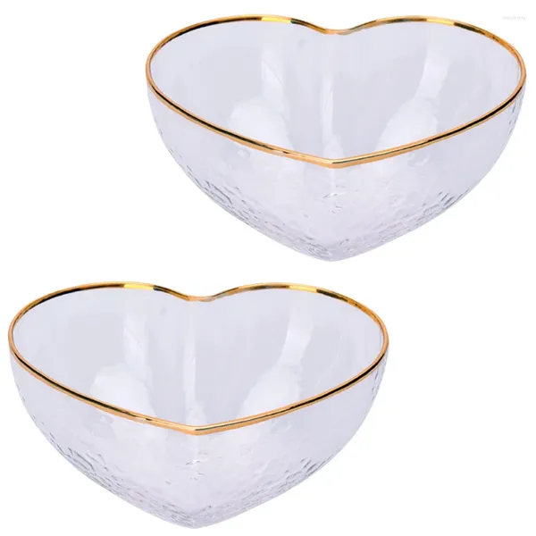 Set di stoviglie 2 pezzi Ciotola da dessert Porta bicchiere da colazione Stoviglie decorative Piatto da insalata per caramelle a forma di cuore Contenitore per frutta Cristallo