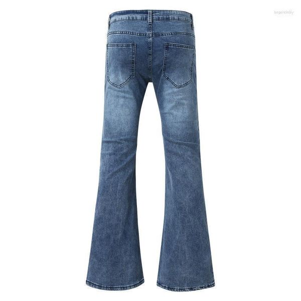 Calças de brim masculinas homens regulares punk vintage calças de bolso bootcut denim flare calça comprimento completo remendo calças