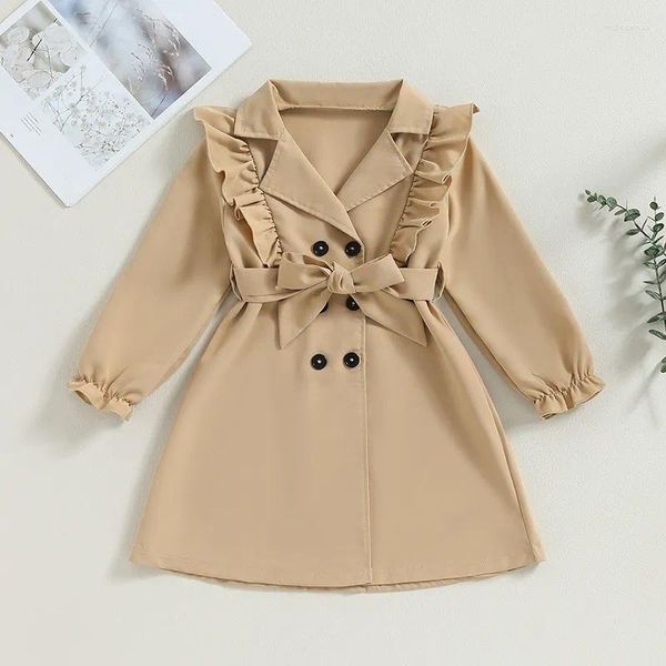 Mantel 3-7Y Kinder Mädchen Mode Trenchcoats Rüschen Langarm Revers Zweireiher Windjacke Mit Gürtel Kinder Kleid Oberbekleidung