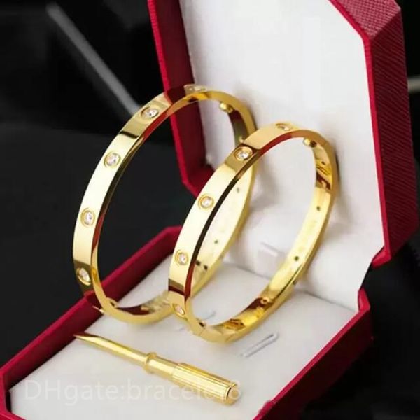 Designer luxe gouden armband merk rose gouden armbanden mode roestvrij staal zilveren manchetslot diamant voor dames heren bruiloft sieraden minnaar cadeau