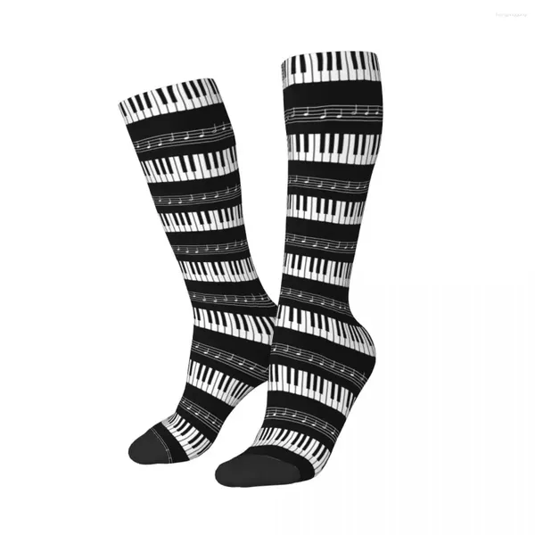 Herrensocken, coole Klavier-Orgel-Tastatur, Musiknoten, hohe Röhre, Zubehör, Klaviertasten, weich, lange Wade, Geschenk für Damen und Herren