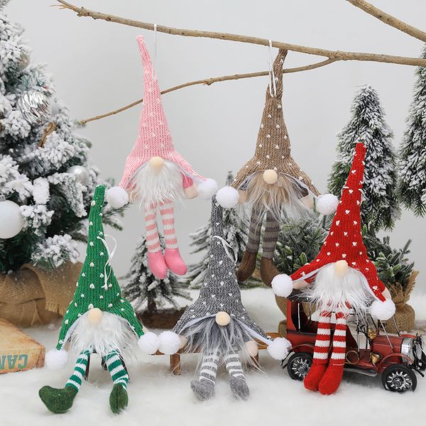 Nuove decorazioni natalizie Ciondolo per albero di Natale da uomo anziano senza volto con gambe lunghe lavorate a maglia
