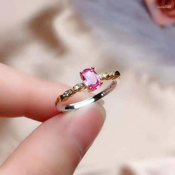 Anelli a grappolo Gioielli in argento 925 Anello con zaffiro rosa naturale dello Sri Lanka Ceylon fine 4x6mm