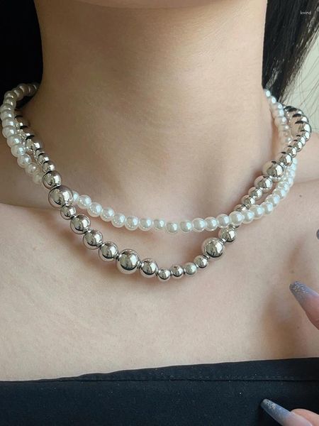 Ожерелья с подвесками, французское винтажное двухслойное ожерелье с воротником, женские гостиницы, легкие роскошные жемчужные металлические шариковые ожерелья, шейная цепочка, модная пара