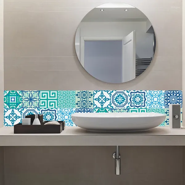 Наклейки на стену, 20 шт., водонепроницаемые маслостойкие самоклеящиеся плиточные обои в марокканском стиле, ПВХ, пол, сделай сам, ванная комната, кухня