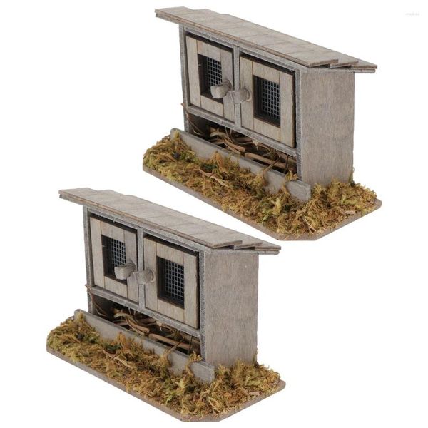 Decorações de jardim 2pcs miniatura retrô galinheiros modelos casa layout galinheiro adereços