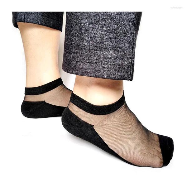 Meias masculinas homens sheer nylon seda sexy para sapatos de couro fino formal tornozelo transparente ver através masculino