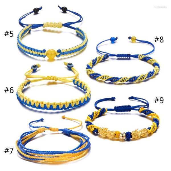 Braccialetti a maglie Giallo Blu Ucraina per donna Uomo Bandiera ucraina Bracciale in corda intrecciata fatta a mano Gioielli patriottici