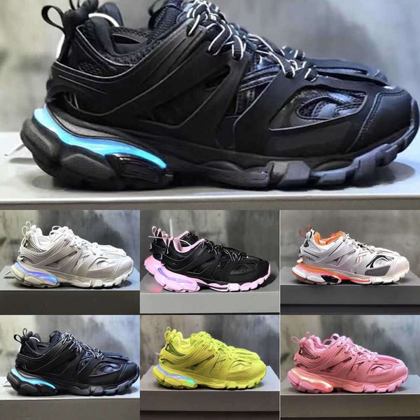 Designer-Freizeitschuhe, LED-Schiene 3 30, Designer-Schuhe für Herren und Damen, Mode, Luxus-LED-Sneaker, dreifach schwarz, weiß, rosa, blau, orange, gelb, grün, Tesss Gomma, Herren-Kleiderschienen