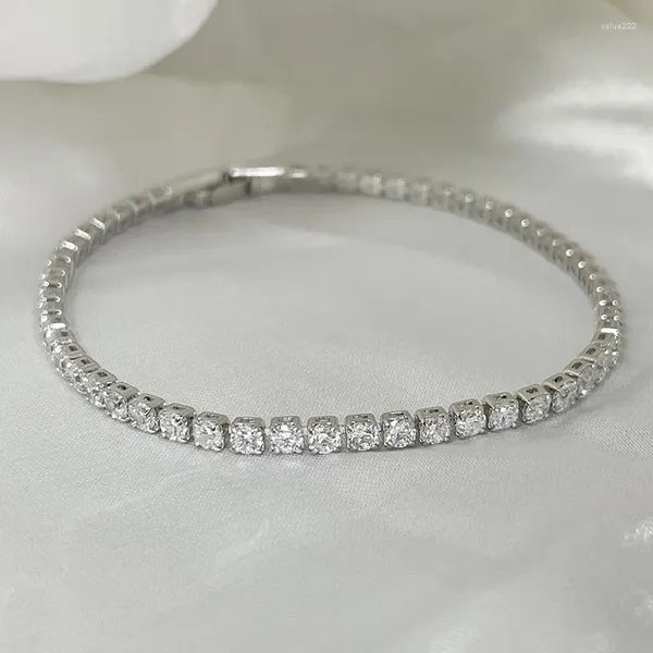 Bağlantı Bilezikler 2.5mm Küme Prong Set CZ Zincir İnce Beyaz Altın Renk Tenis Bilezik Kadınlar için Kız Arkadaşları Takı Pulsera Bracciali