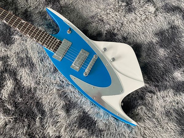 Guitarra elétrica chinesa azul e vermelha baleia jacarandá escala 6 cordas instrumento musical