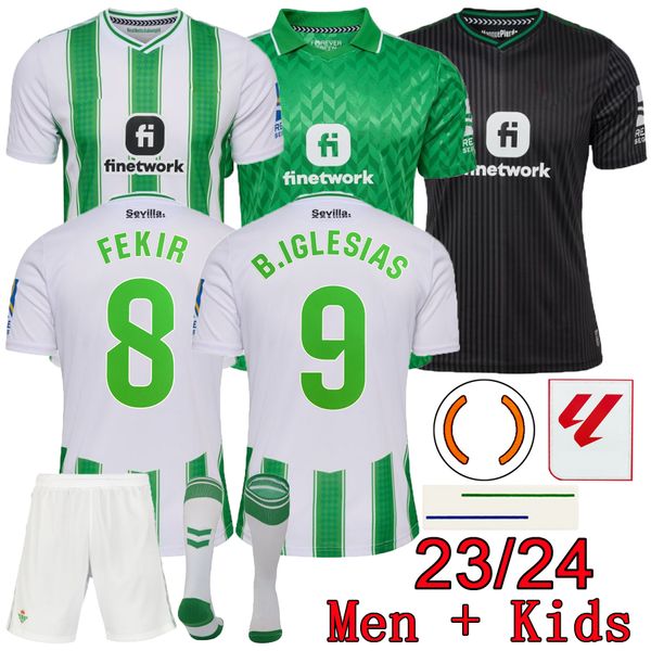 Gerçek Betis Formaları 2023 2024 Ev Fekir B.iglesias Isco Erkekler Futbol Jersey Çocuk Setleri 23 24 Away Yetişkin Futbol Gömlek Üçüncü Gömlek Çocuk Kiti Kraliyet Betis Camiseta De Futbol