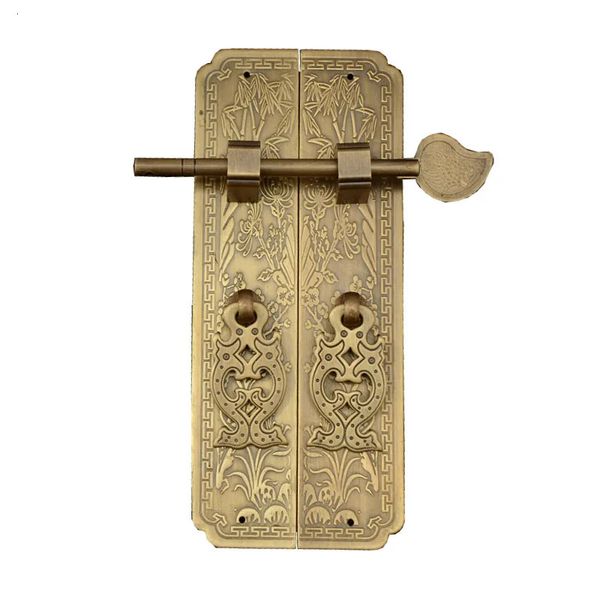 Fechaduras de porta 13cm16cm maçaneta de porta estilo chinês retro cobre puro antigo chinês móveis lidar com gabinete par alça reta 231021