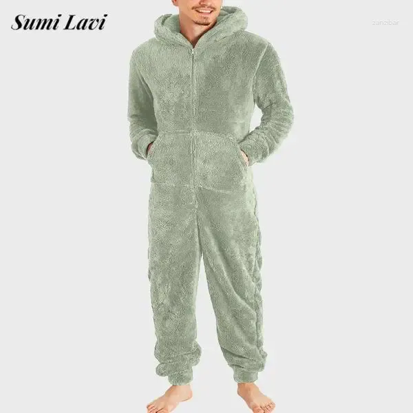 Tute da uomo Pigiama in pile Indumenti da notte riscaldanti da uomo Autunno Inverno Caldo Casual Felpa con cappuccio e pantaloni Set di lana a due pezzi Indumenti da notte da uomo