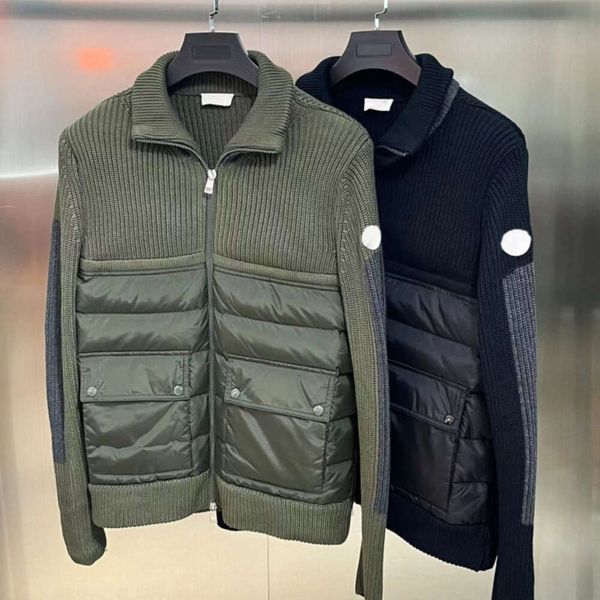 Lüks tasarımcı aşağı ceket yün kazak patchwork puffer ceket rozeti işlemeli fermuar sweatshirt erkekler kadınlar sıcak parka ceket