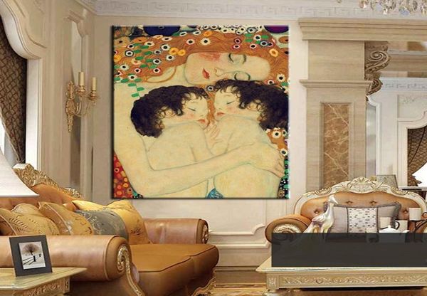 Emoldurado Gustav Klimt Mãe e filho gêmeos retratos pintados à mão pintura a óleo de arte abstrata de alta qualidade decoração de parede de lona multi2687570