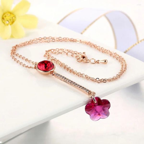 Anhänger Halsketten Kirschblüten Blumen Halskette für Teen Grils Koreanische Mode Frauen Schmuck Rose Gold Farbe Mode Kristall Geschenke N414