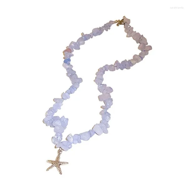 Ожерелья с подвесками, милое крутое маленькое ожерелье в виде морской звезды, нерегулярная цепочка на ключицы, ювелирные изделия с синим кристаллом и щебнем