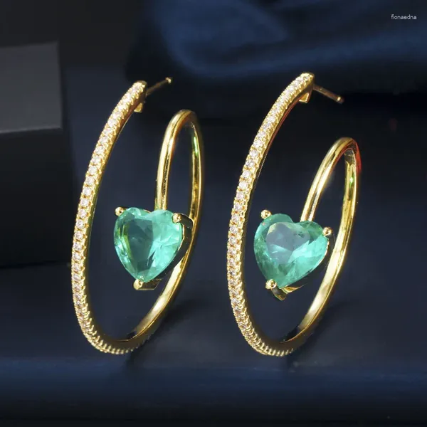 Серьги-кольца ThreeGraces креативные светло-зеленые циркониевые камни шикарное сердце любви для дам аксессуары для вечеринок ювелирные изделия E1367