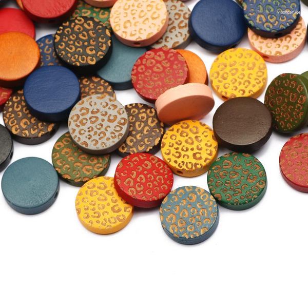Grânulos 30 pçs/lote redondo padrão de leopardo madeira natural 15/20mm espaçamento solto para fazer jóias acessórios diy