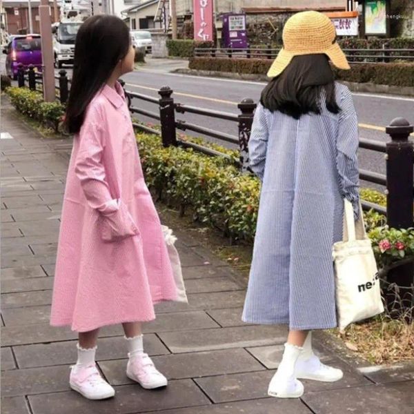 Kız Elbise Kore tarzı çizgili elbise bebek uzun kollu pamuk dönüş yakalı moda tatlı kıyafetler ws214
