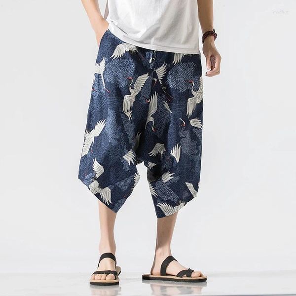 Pantaloni da uomo larghi Harem larghi Bloomers con gamba sul cavallo ritagliati stile coreano stampato larghi streetwear