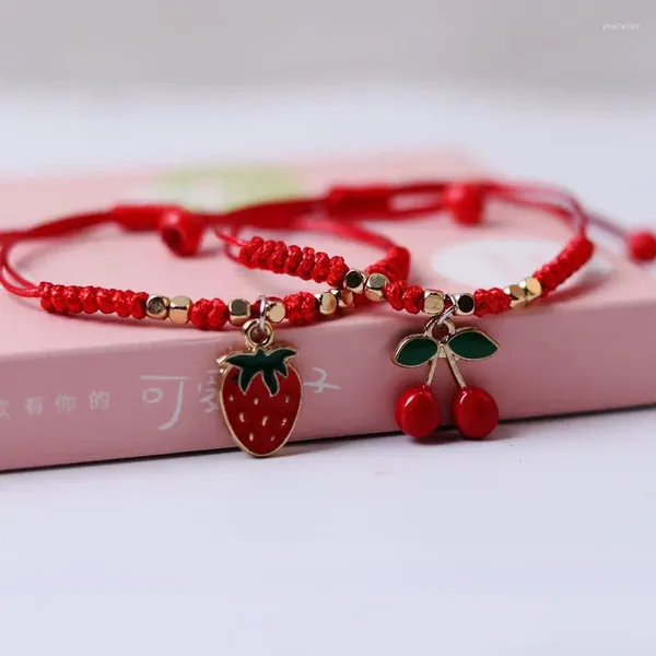 Charme pulseiras doce fruta cereja morango artesanal pulseira ajustável para mulheres meninas amigo elegante bonito presente de aniversário
