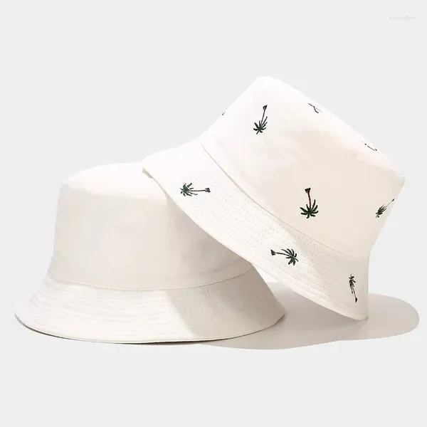 Berets 2023 unisex panamá moda verão reversível coqueiro impresso pescador bonés balde chapéus gorro pescador homens mulheres viagens