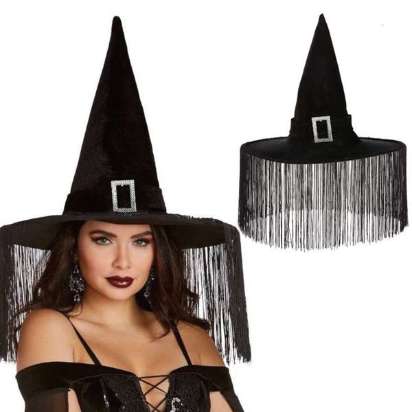 Chapéus de Halloween são engraçados e fofos para crianças e adultos Novo chapéu de bruxa com borla de Halloween Chapéu de bruxa para festa Chapéu de bruxa preto Oxford pano chapéu de bruxa adereço de maquiagem