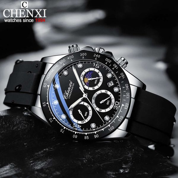 CHENXI Orologi da uomo Top Brand Cinturino in caucciù Data Orologio al quarzo Cronografo impermeabile maschile Orologio da lavoro alla moda