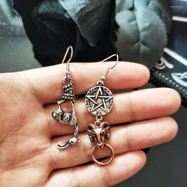 Dangle Küpeler Gotik Asimetrik Koyun Kadınlar İçin Uzun Damla Retro Gümüş Renkli Hayvan Pentagram Küpeler Aksesuarlar Takı Hediyesi VGE165