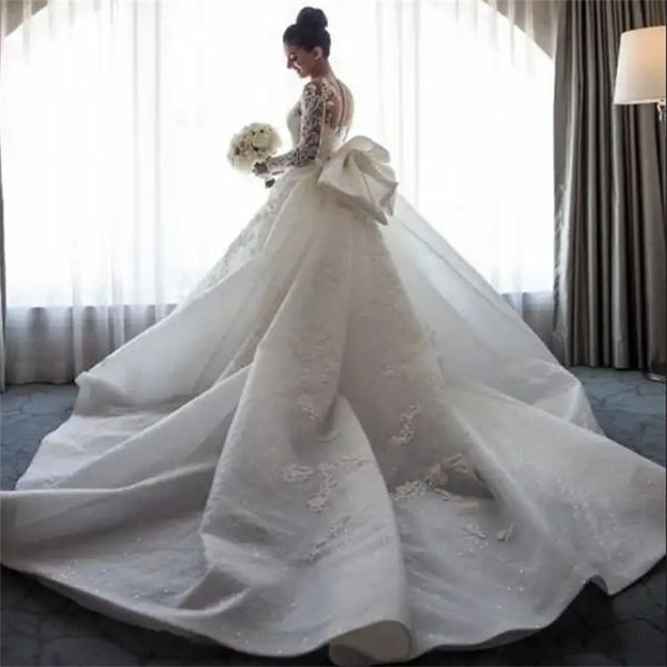 Luxo princesa vestido de casamento com trem destacável elegante sereia renda manga longa igreja vestidos de noiva árabe dubai 2 em 1 oriente médio abayas vestidos de novia