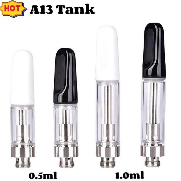 Hohe Qualität 0,5 ml 1 ml weißer schwarzer A13 Tank leerer Dampfer Vape Stift 510 t Patronen Atomizer Tank D8 D9 D10 Dicke Öl 510 Batterie Vape Patrone Keramikwagen