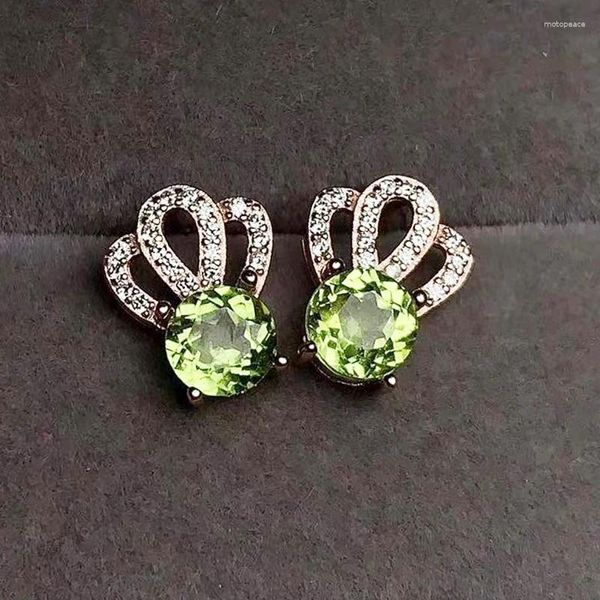 Orecchini a bottone CoLife Gioielli Moda Corona in argento 6 mm Peridoto naturale 925 Pietra preziosa