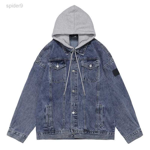 Herrenjacken 2023 Luxus Denim Mantel Männlich Frühling und Herbst Mit Kapuze High Street Mode Jacke Lässige Hübsche Lose Gefälschte Zwei Ladung Steinjacke NEXW JH4T