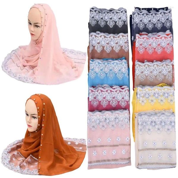 Roupas étnicas Última Moda Luxo Festa Xales Muçulmanos Hijab Handmade Frisado Lenço Lace Headwraps Headband Malaio Lenços