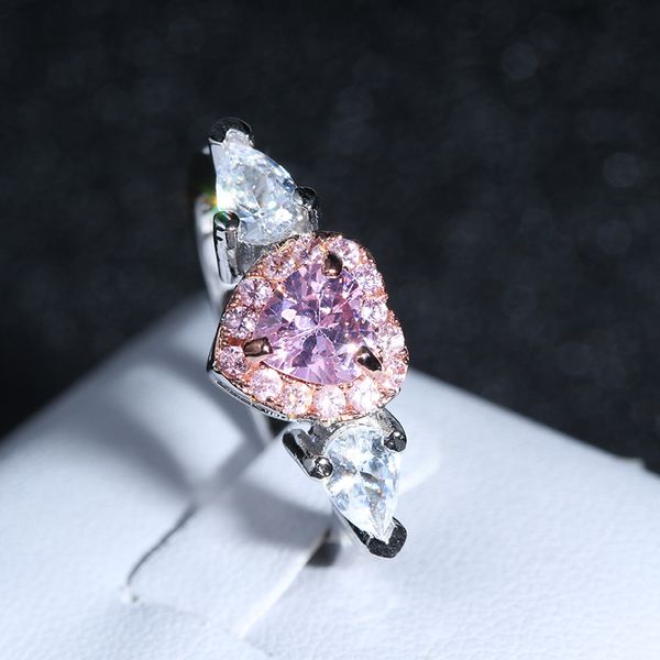 Bellissimi anelli a fascia di design con cuore rosa dolce e caldo per donne ragazze OL elegante anello con ciondolo regalo di compleanno per gioielli