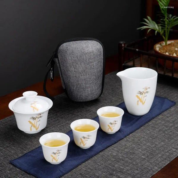 Conjuntos de chá de viagem conjunto de chá cerâmica bule com saco copos e canecas pote chinês teware coffeeware ferramentas