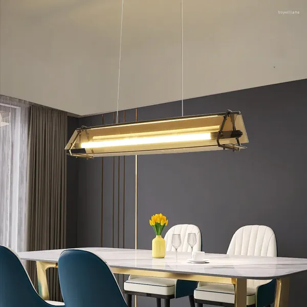 Pendelleuchten, modernes Design, minimalistisches gehärtetes Glas, Esstisch, Insellampe, LED, bernsteinfarbene Aufhängung, Küchenbeleuchtung, Deko