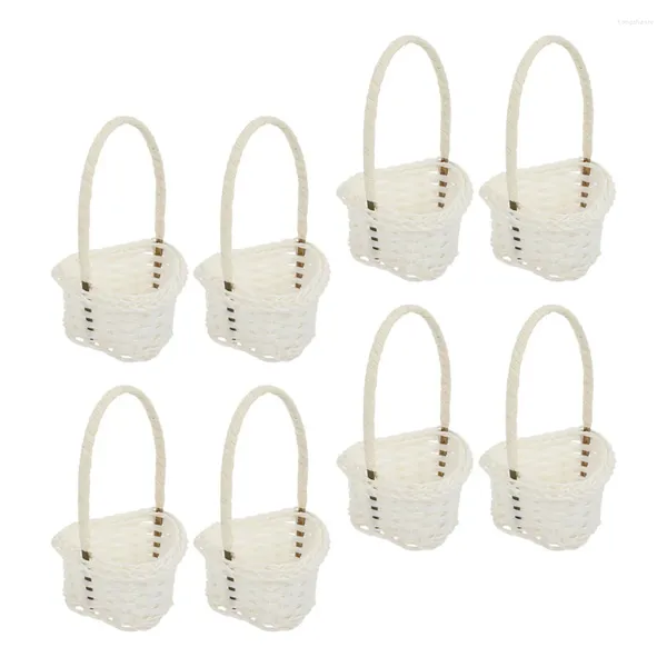 Conjuntos de louça 8 pcs cesta de rattan mini vasos de flores artesanato armazenamento de armazenamento novo bambu pequenos itens recipiente desktop decoração noiva