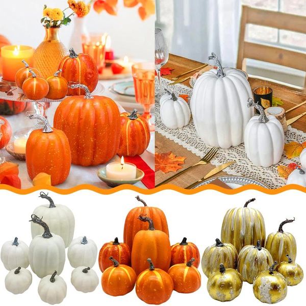 Fiori decorativi 7 pezzi di zucca di simulazione di diverse dimensioni Zucche di schiuma autunnale Assortimento di decorazioni di verdure realistiche artificiali di Halloween