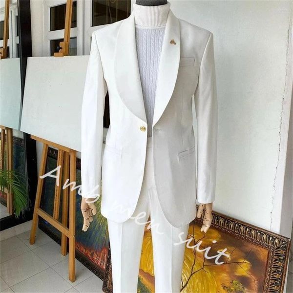 Ternos masculinos brancos feitos sob medida 2 peças blazer calças um botão lapela larga negócios moda trabalho casamento noivo causal baile sob medida