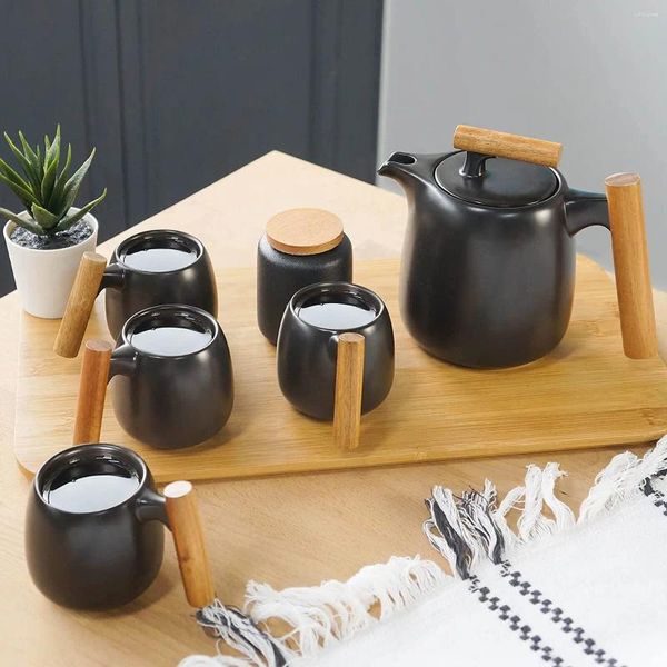 Xícaras de chá de cerâmica com alça de madeira Japão 50ml 2 unidades